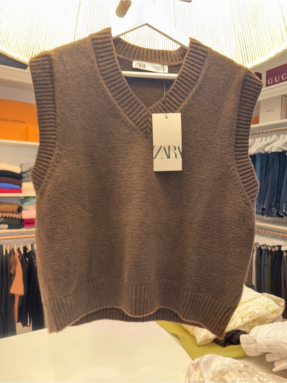 ZARA Brown Knit V-Neck Sleeveless Vest - Picture 2 of 8